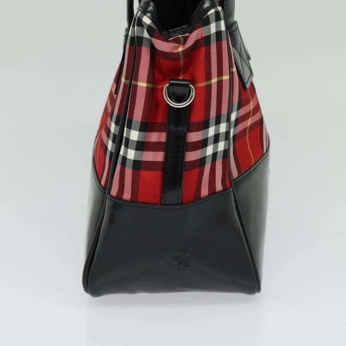 Burberrys Nova Check Blue Label Hand Bag Nylon Red Silver Auth 120591