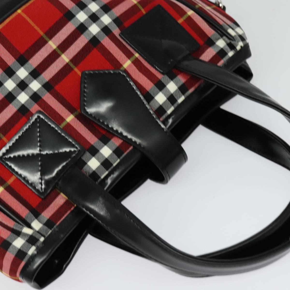 Burberrys Nova Check Blue Label Hand Bag Nylon Red Silver Auth 120591