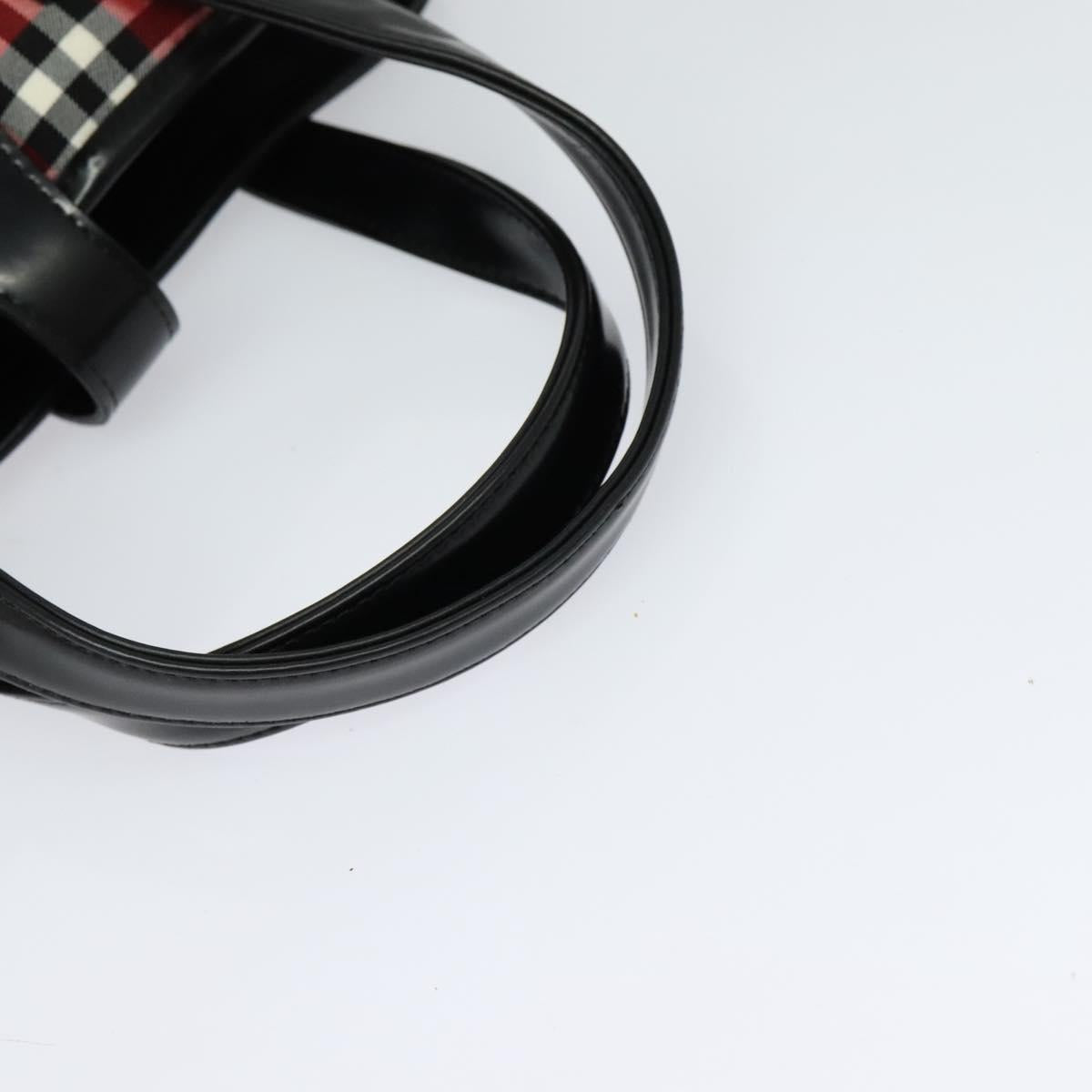 Burberrys Nova Check Blue Label Hand Bag Nylon Red Silver Auth 120591