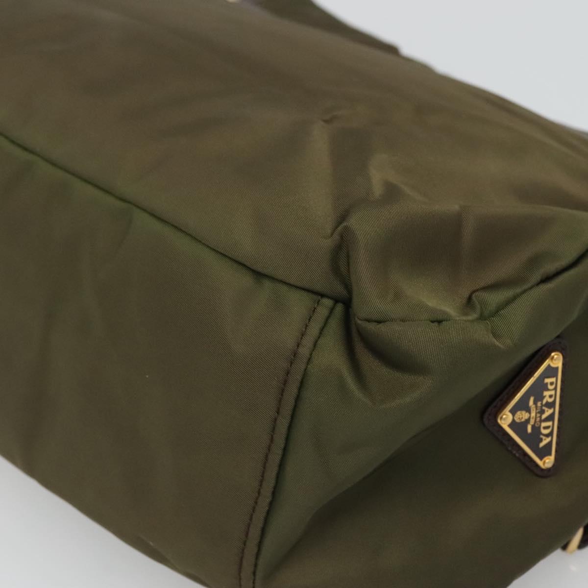 PRADA Shoulder Bag Nylon Khaki Gold Auth 120599