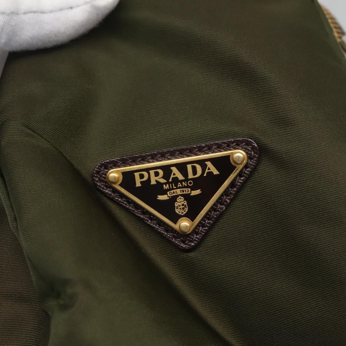PRADA Shoulder Bag Nylon Khaki Gold Auth 120599