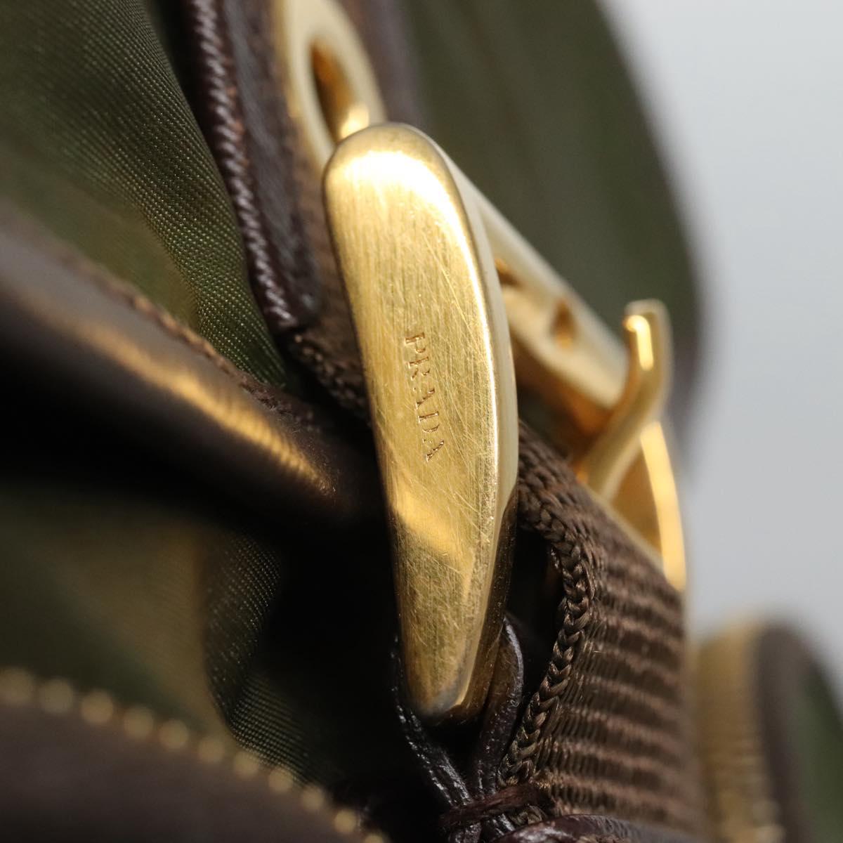 PRADA Shoulder Bag Nylon Khaki Gold Auth 120599