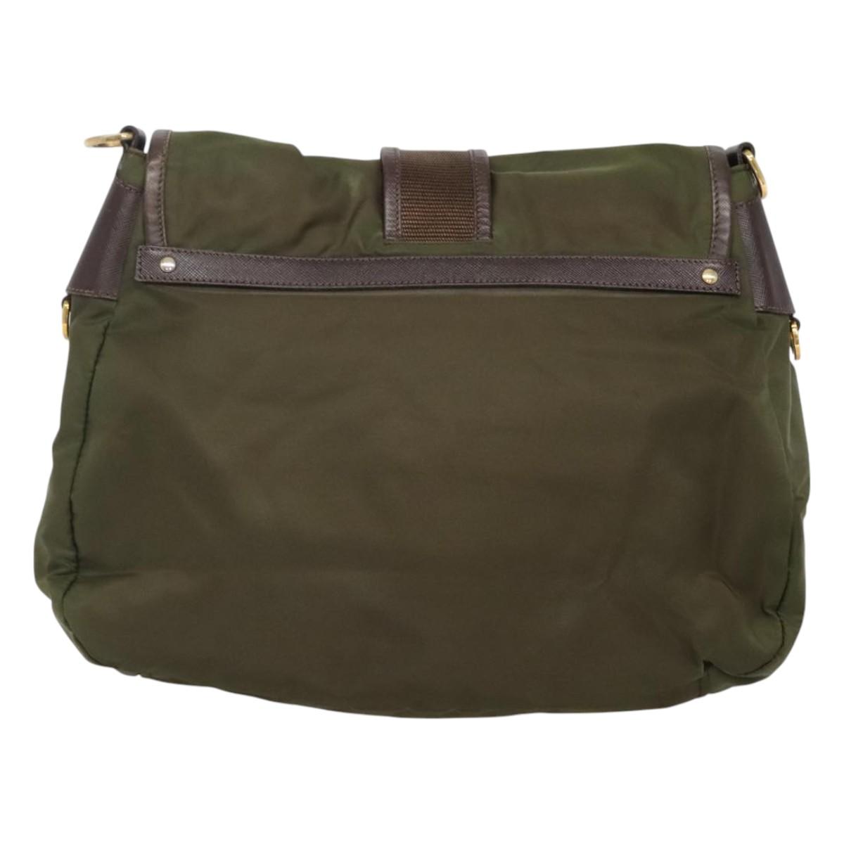 PRADA Shoulder Bag Nylon Khaki Gold Auth 120599