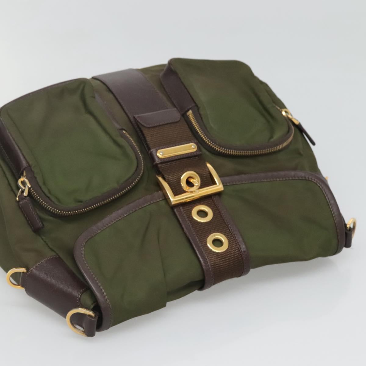 PRADA Shoulder Bag Nylon Khaki Gold Auth 120599
