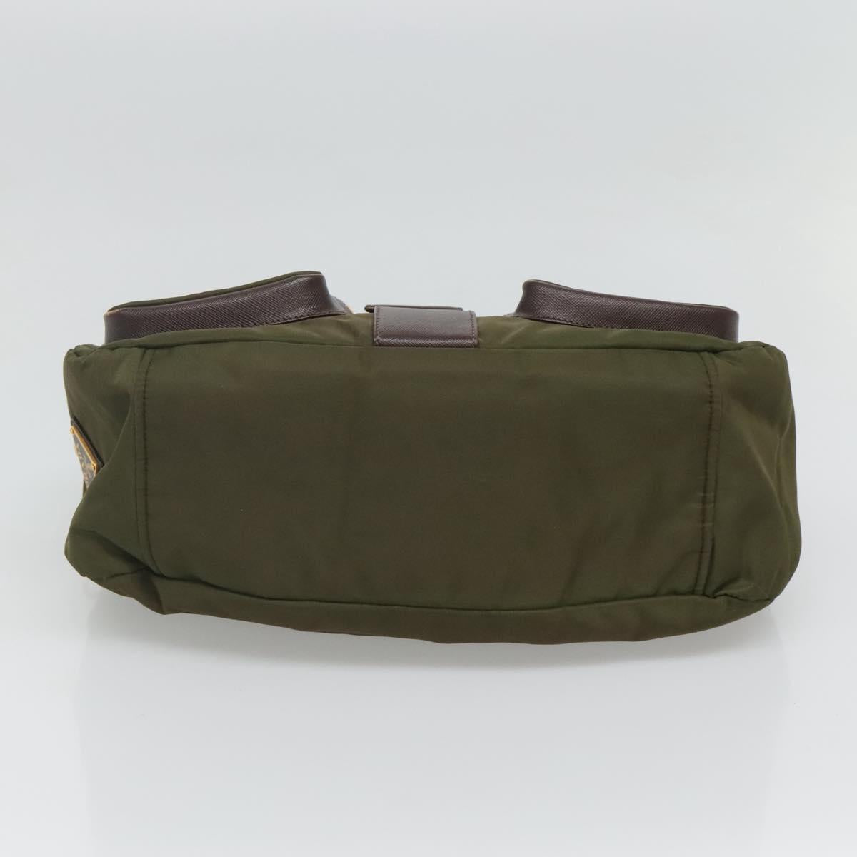 PRADA Shoulder Bag Nylon Khaki Gold Auth 120599