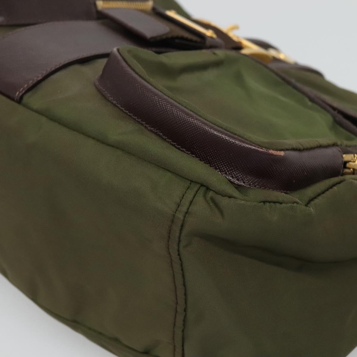 PRADA Shoulder Bag Nylon Khaki Gold Auth 120599