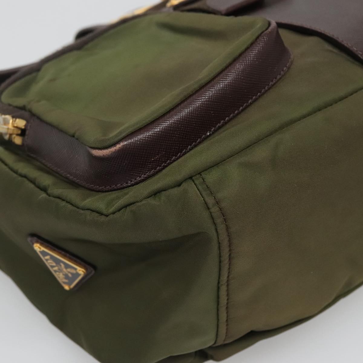 PRADA Shoulder Bag Nylon Khaki Gold Auth 120599