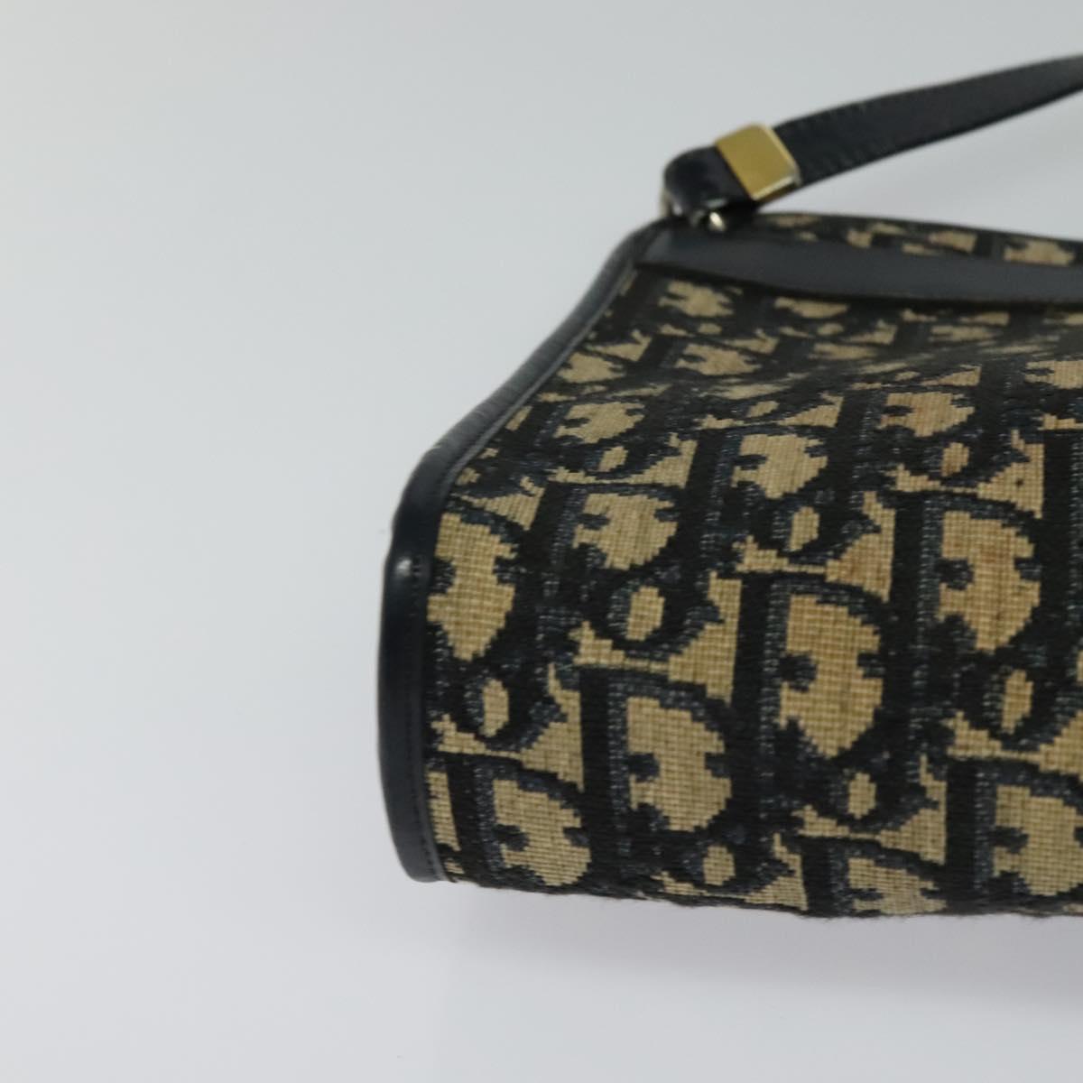 Christian Dior Trotter Canvas Shoulder Bag Navy Gold Auth 120603