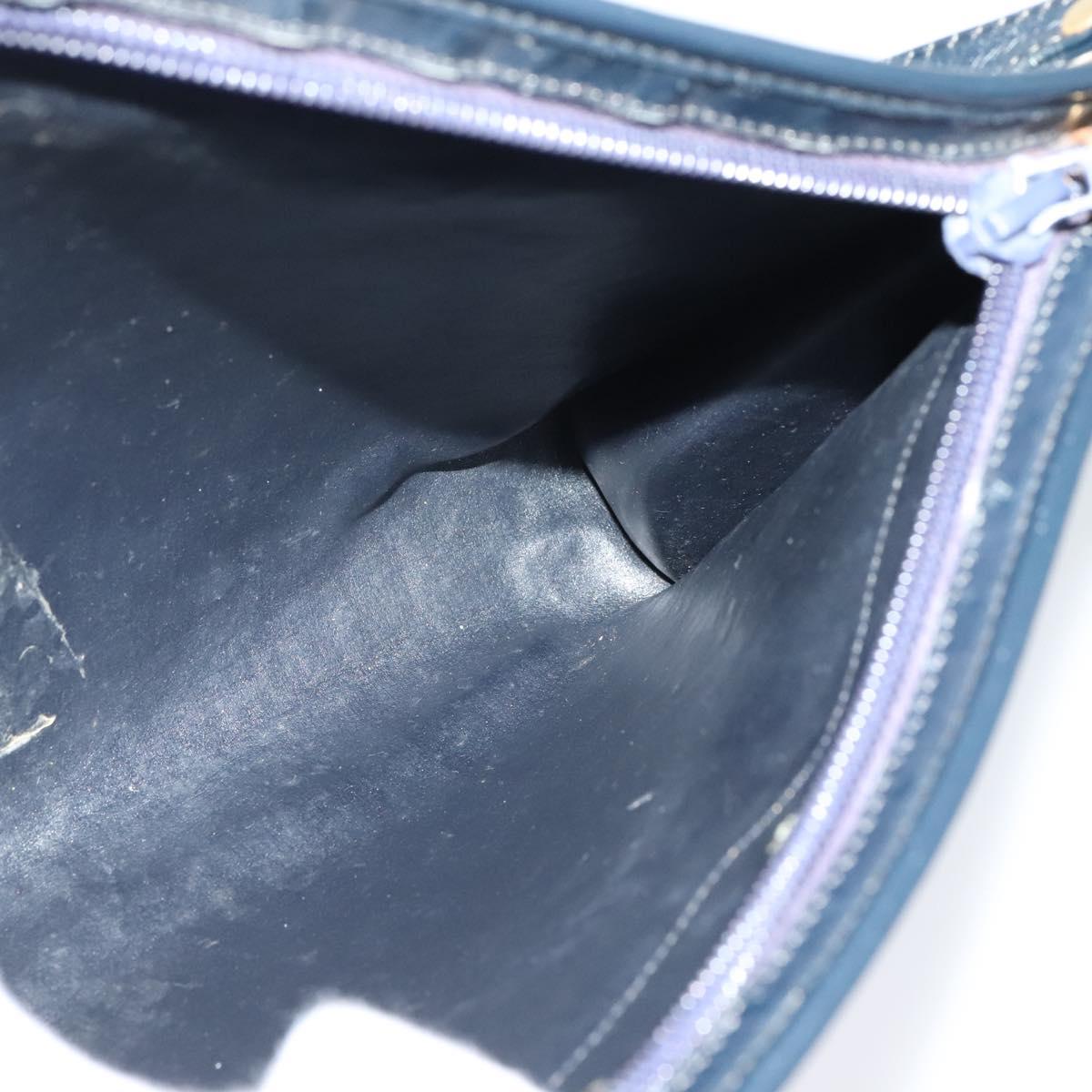 Christian Dior Trotter Canvas Shoulder Bag Navy Gold Auth 120603