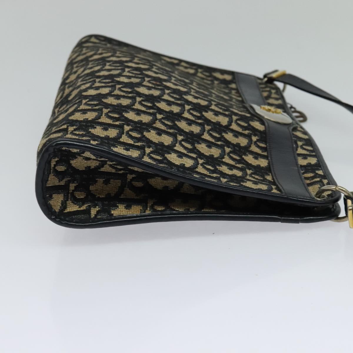 Christian Dior Trotter Canvas Shoulder Bag Navy Gold Auth 120603