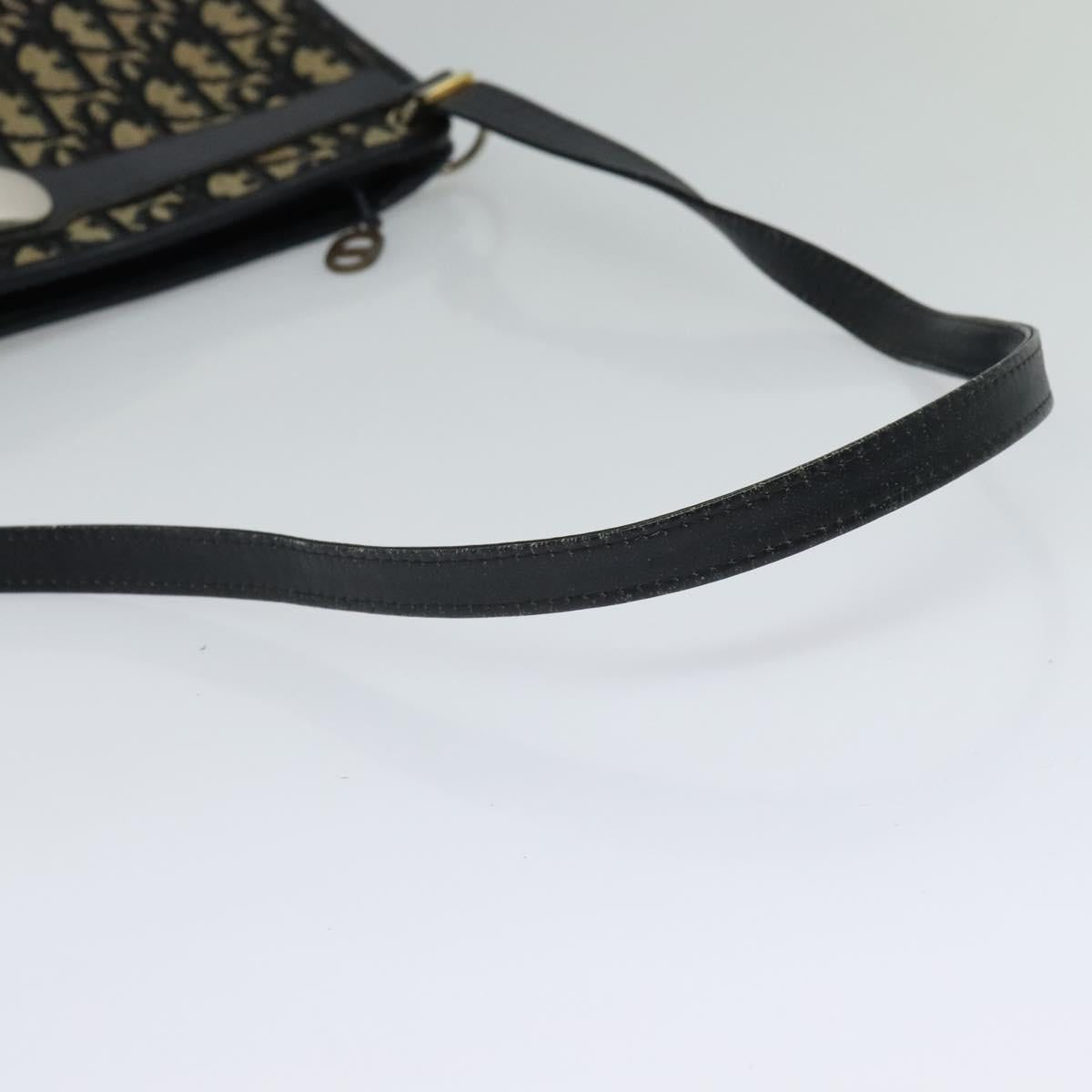 Christian Dior Trotter Canvas Shoulder Bag Navy Gold Auth 120603