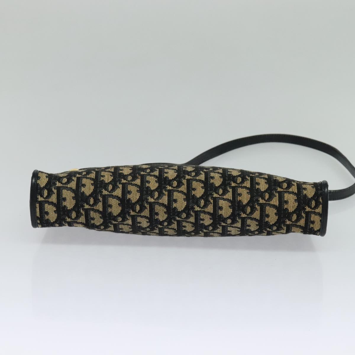 Christian Dior Trotter Canvas Shoulder Bag Navy Gold Auth 120603