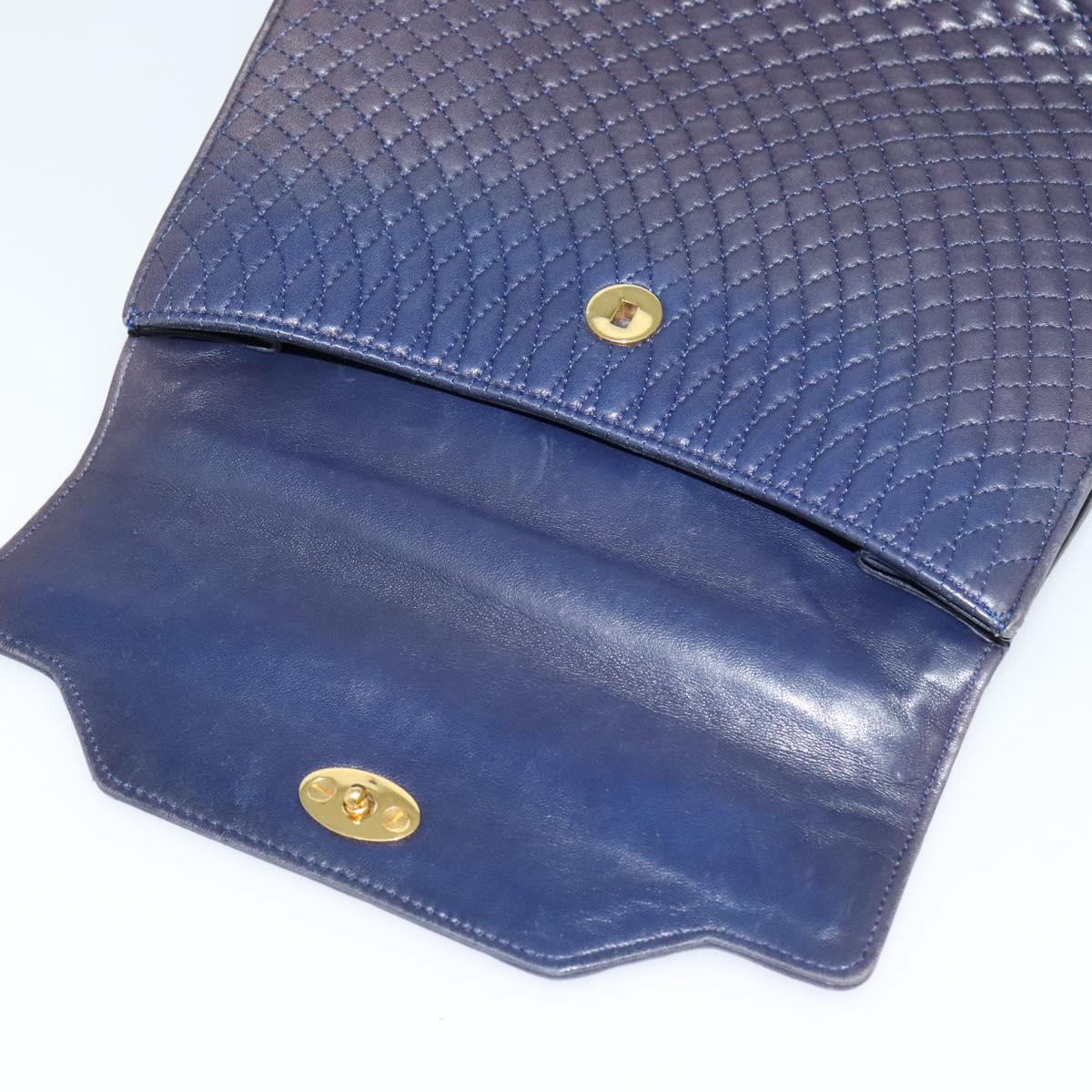 BALLY Hand Bag Leather 2way Navy Gold Auth 120604