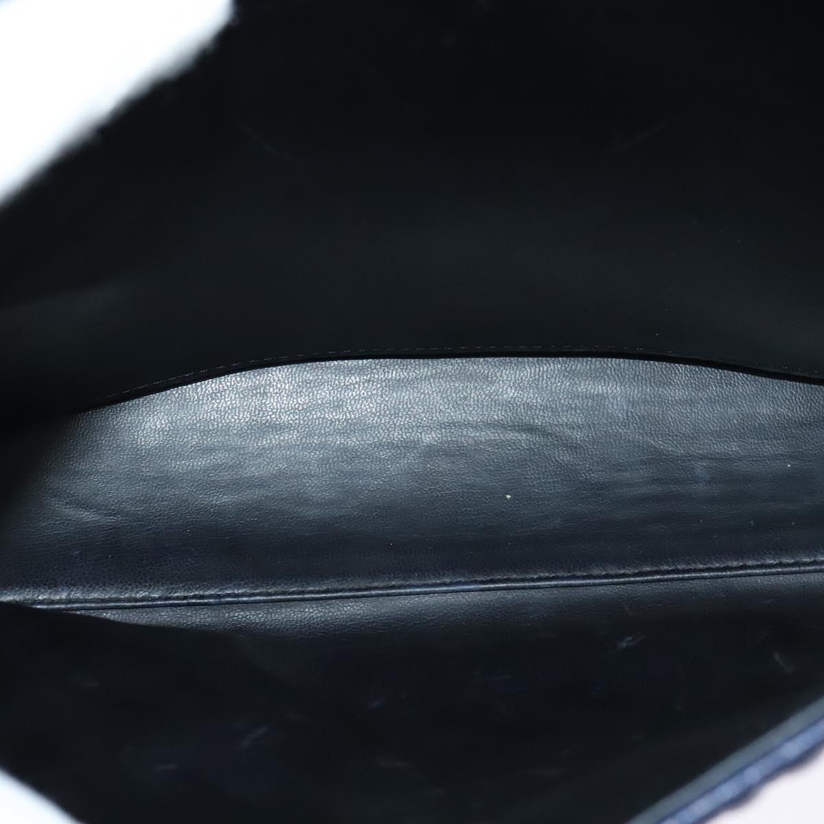 BALLY Hand Bag Leather 2way Navy Gold Auth 120604