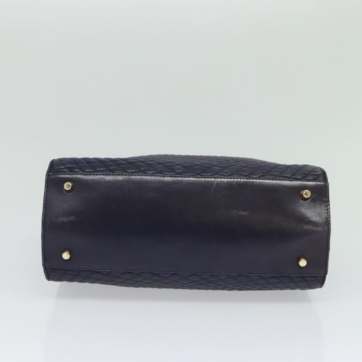 BALLY Hand Bag Leather 2way Navy Gold Auth 120604