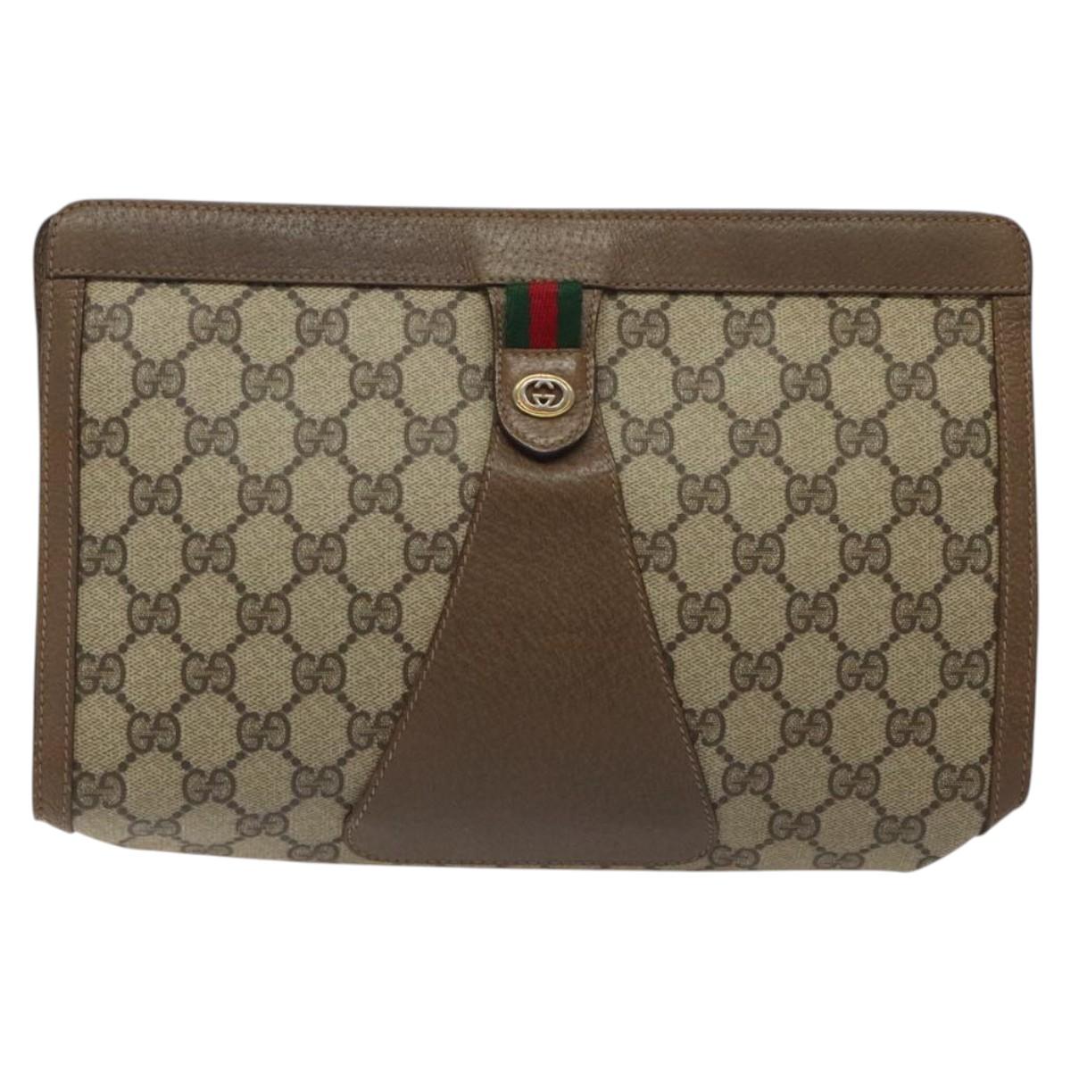 GUCCI GG Supreme Web Sherry Line Clutch Bag PVC Beige Red 89 01 033 Auth 120609