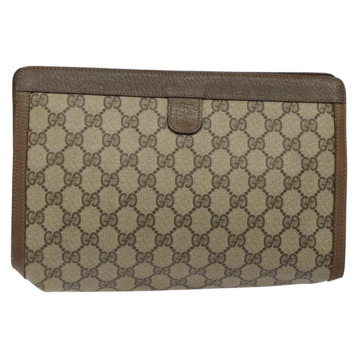 GUCCI GG Supreme Web Sherry Line Clutch Bag PVC Beige Red 89 01 033 Auth 120609