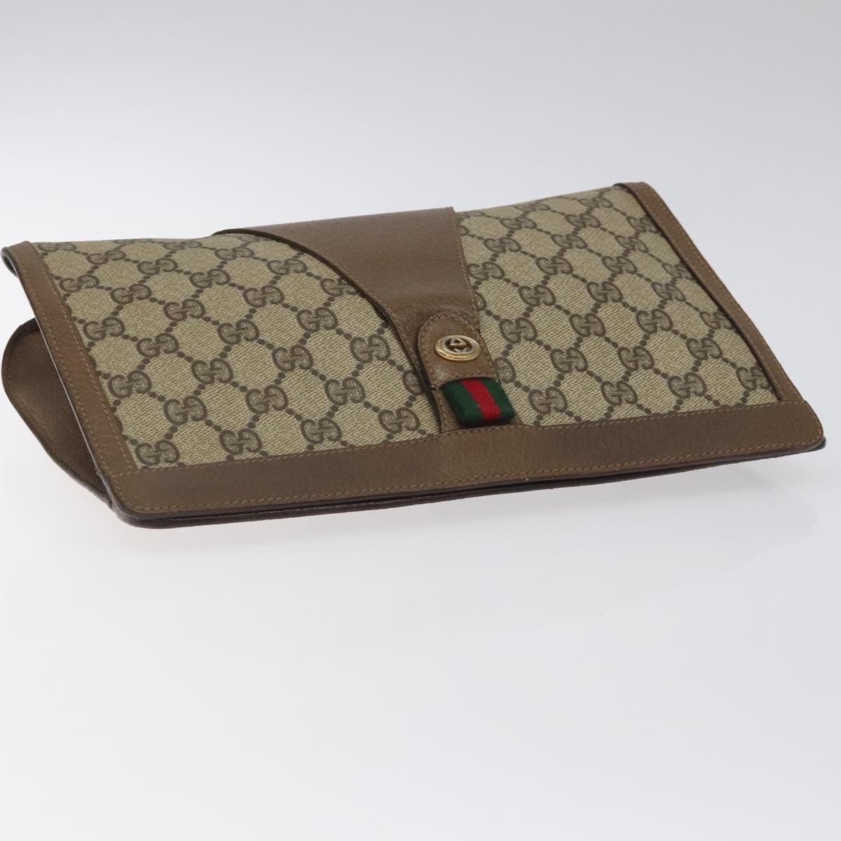 GUCCI GG Supreme Web Sherry Line Clutch Bag PVC Beige Red 89 01 033 Auth 120609