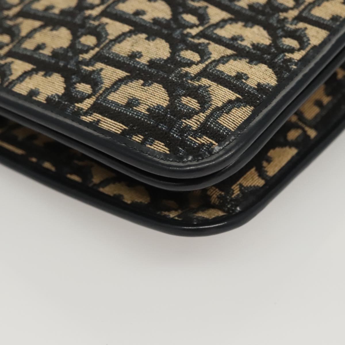 Christian Dior Trotter Canvas Shoulder Bag Navy Gold Auth 120610