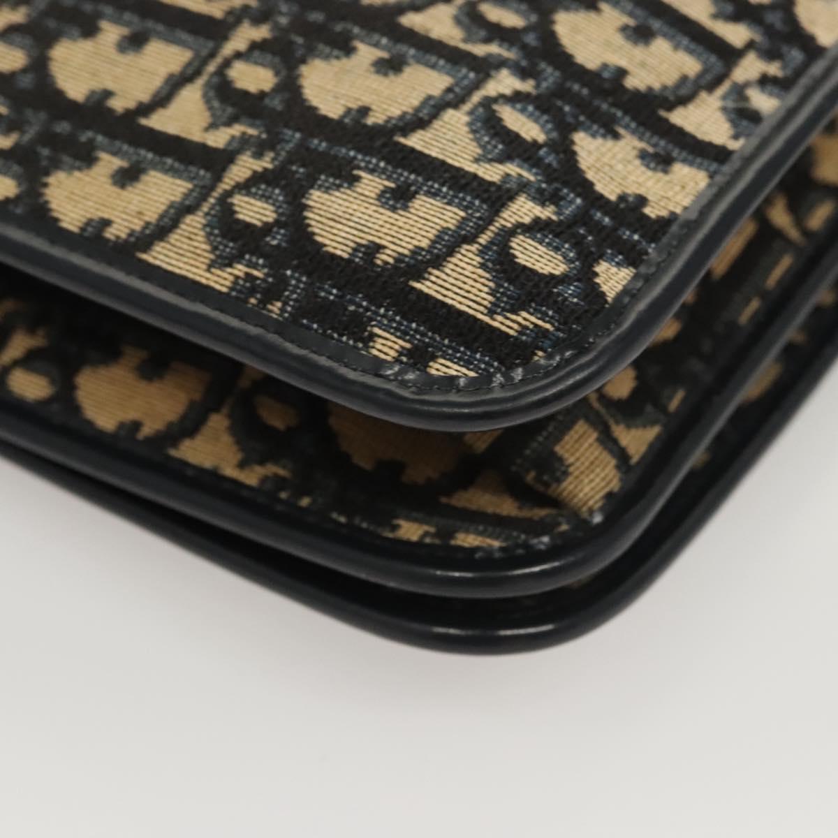 Christian Dior Trotter Canvas Shoulder Bag Navy Gold Auth 120610