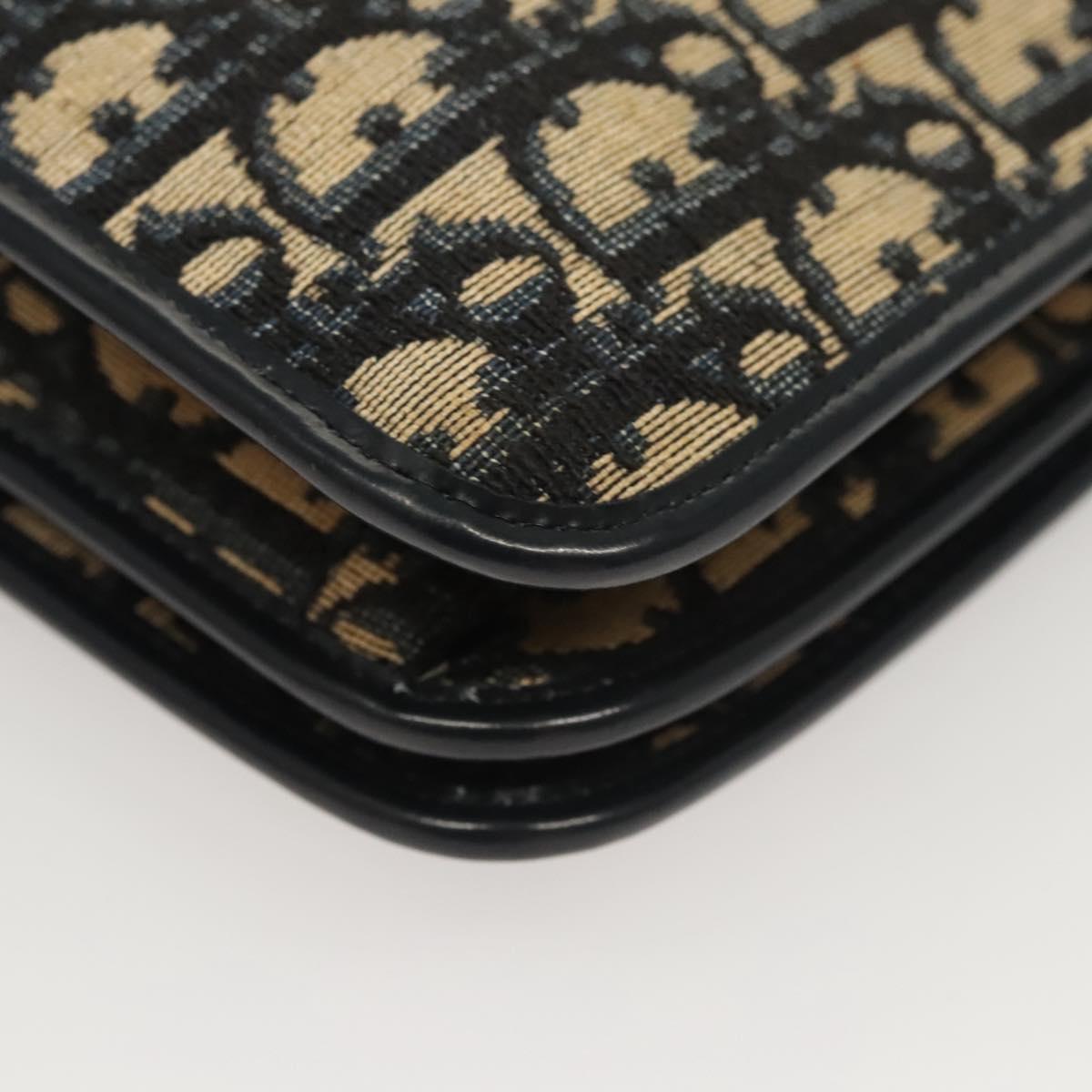 Christian Dior Trotter Canvas Shoulder Bag Navy Gold Auth 120610