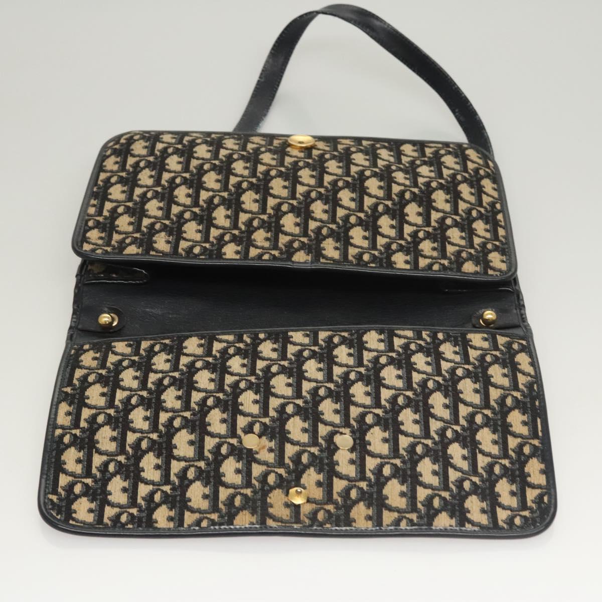 Christian Dior Trotter Canvas Shoulder Bag Navy Gold Auth 120610