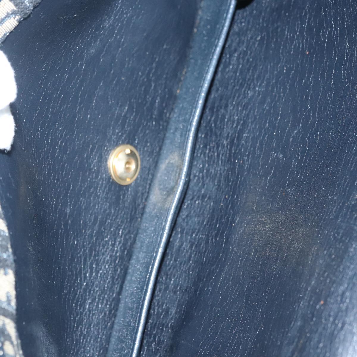 Christian Dior Trotter Canvas Shoulder Bag Navy Gold Auth 120610