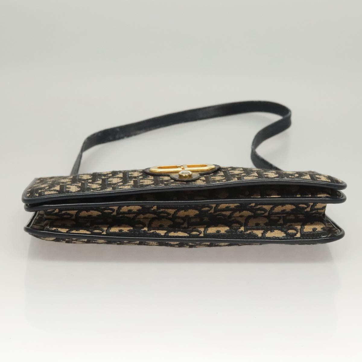 Christian Dior Trotter Canvas Shoulder Bag Navy Gold Auth 120610