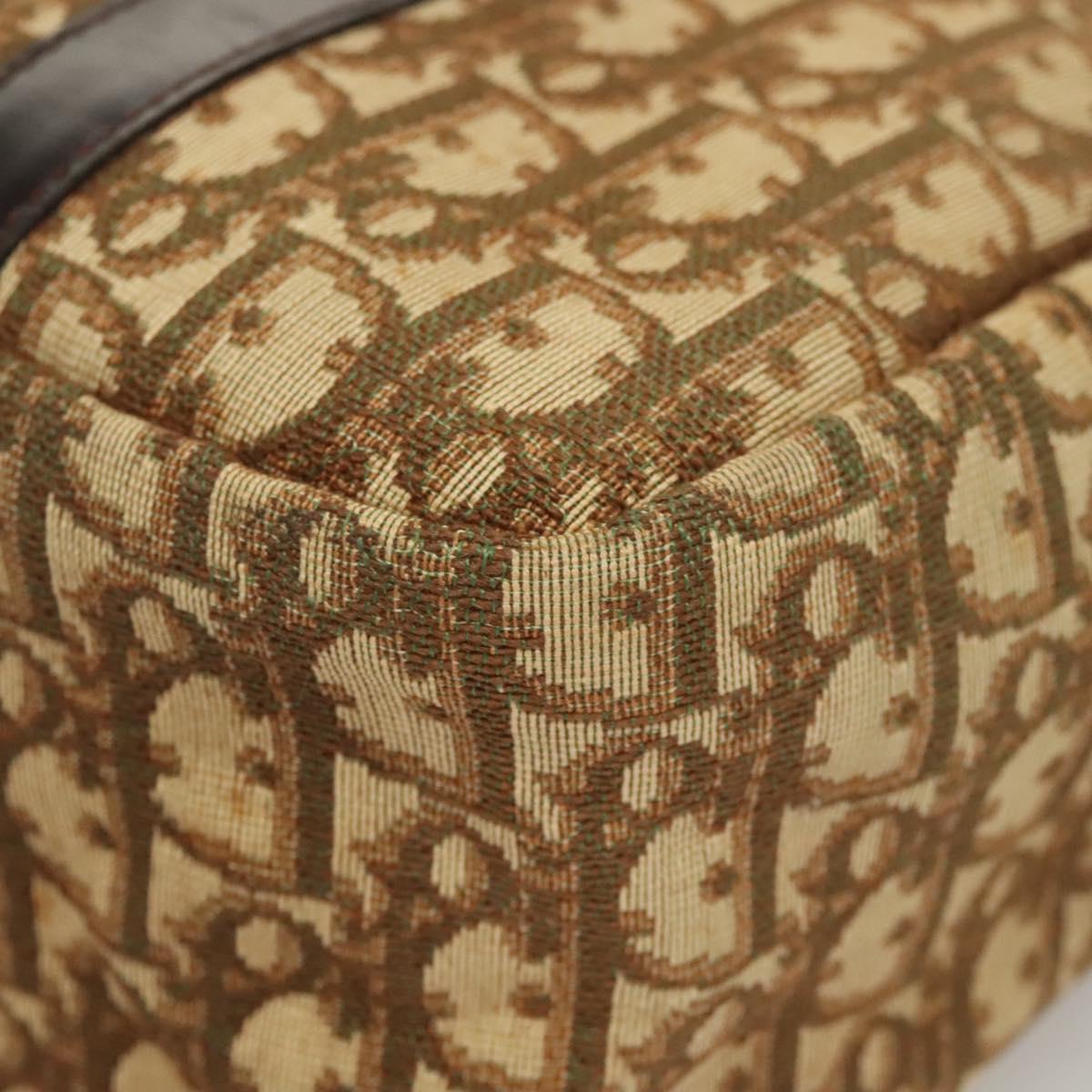 Christian Dior Trotter Canvas Hand Bag Brown Gold Auth 120616