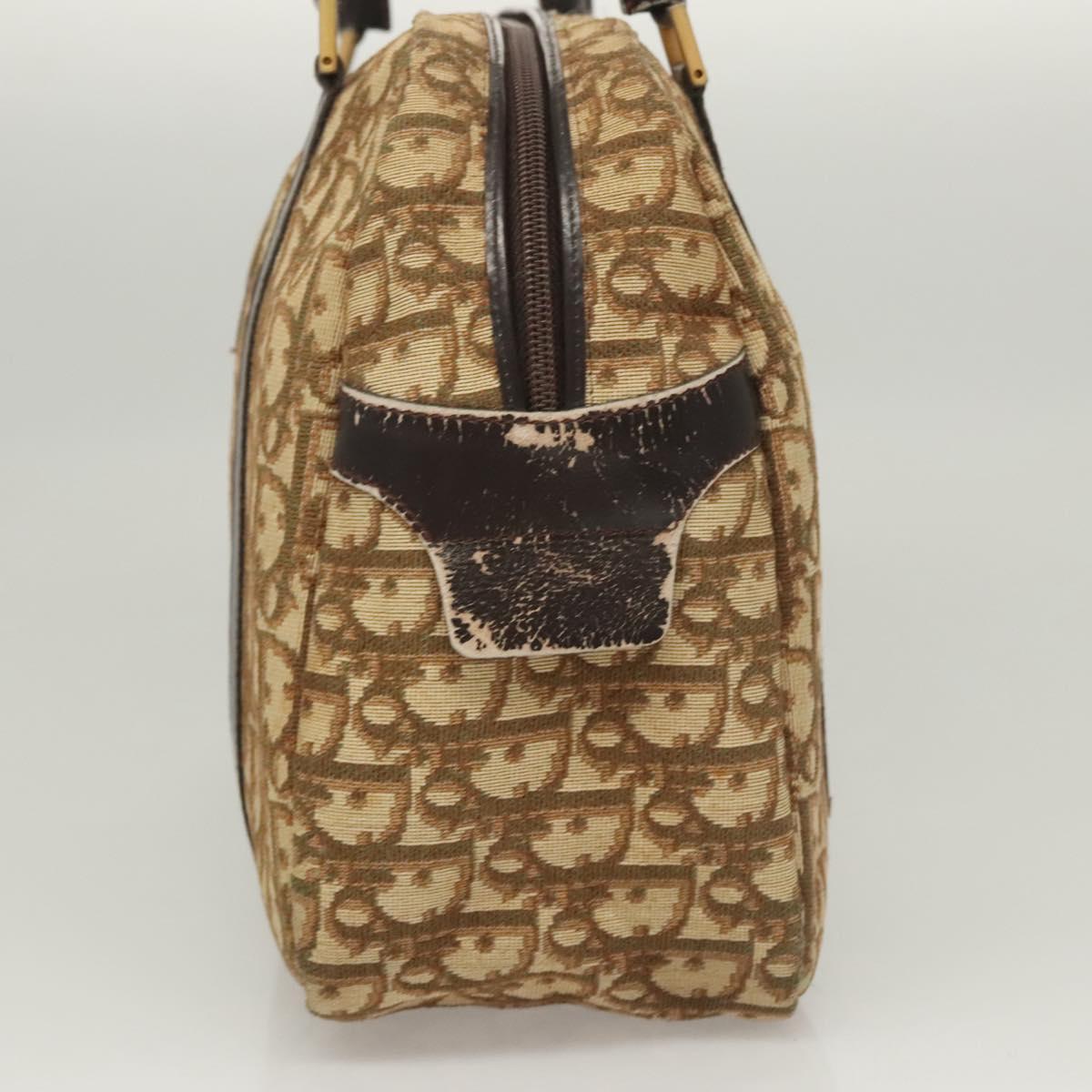 Christian Dior Trotter Canvas Hand Bag Brown Gold Auth 120616