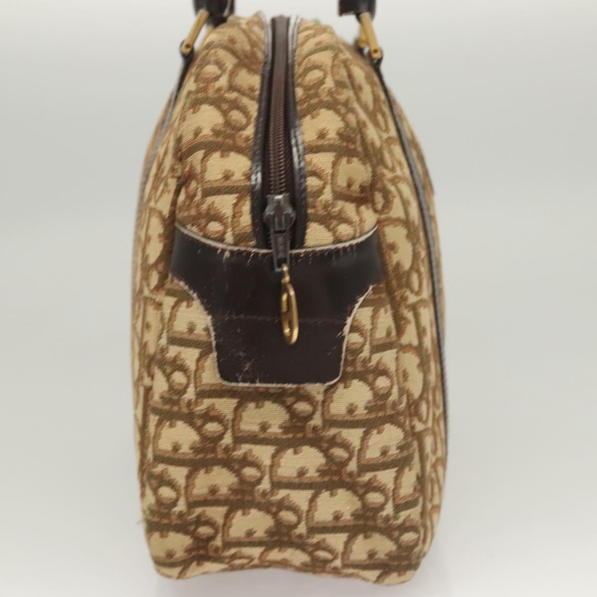 Christian Dior Trotter Canvas Hand Bag Brown Gold Auth 120616