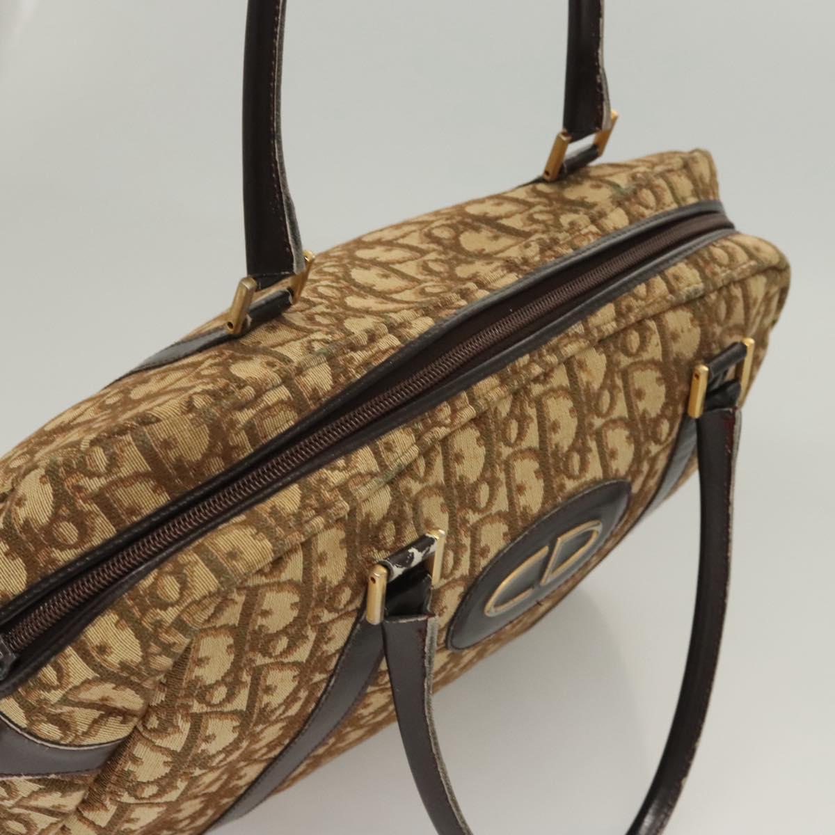 Christian Dior Trotter Canvas Hand Bag Brown Gold Auth 120616