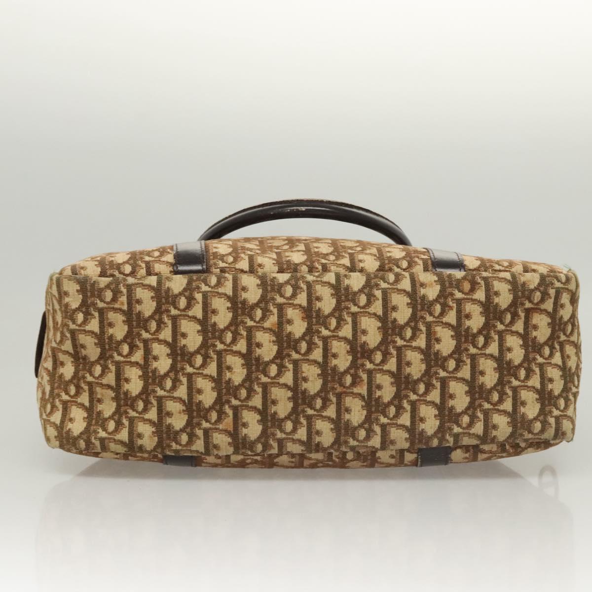 Christian Dior Trotter Canvas Hand Bag Brown Gold Auth 120616