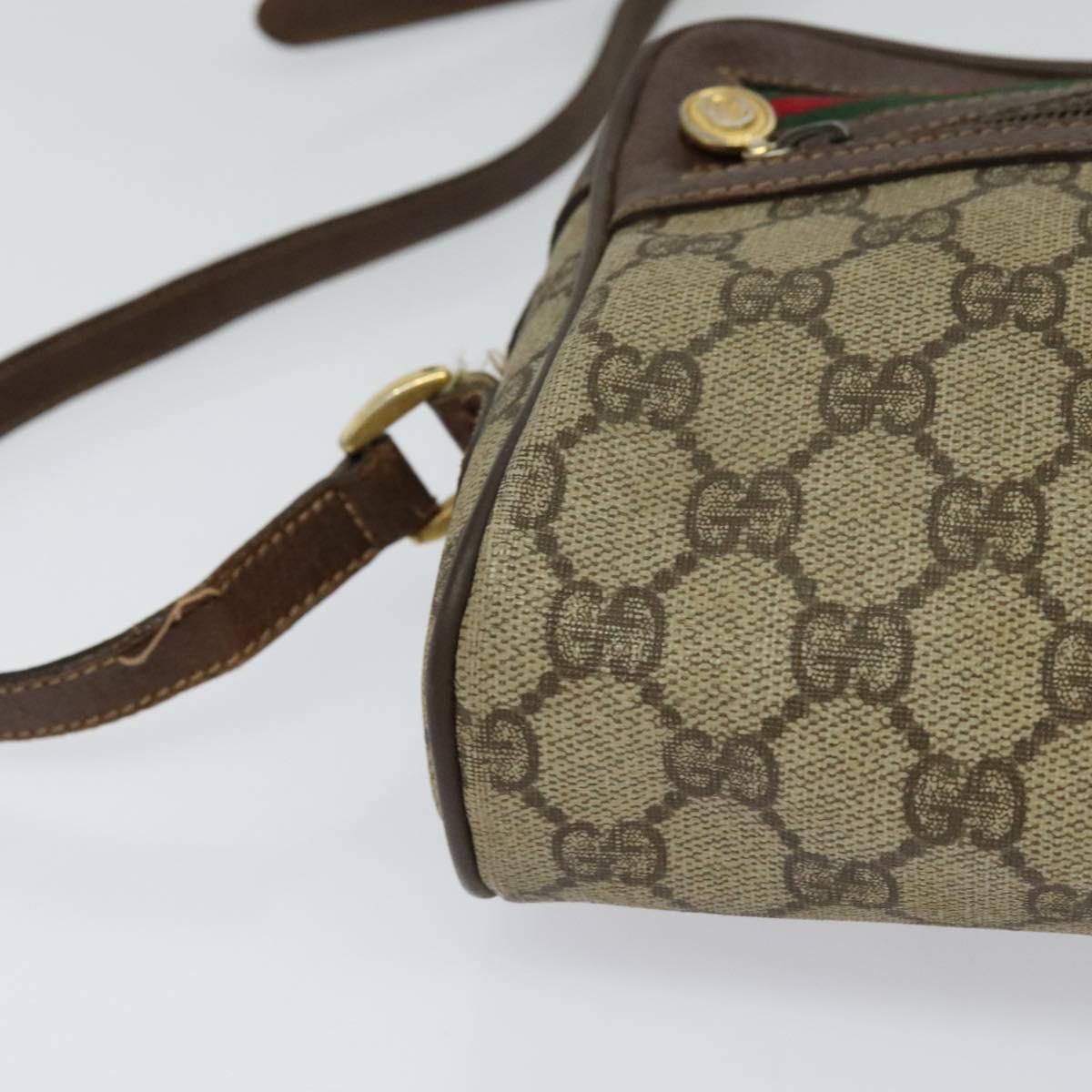 GUCCI GG Supreme Web Sherry Line Shoulder Bag PVC Beige Gold Auth 120628