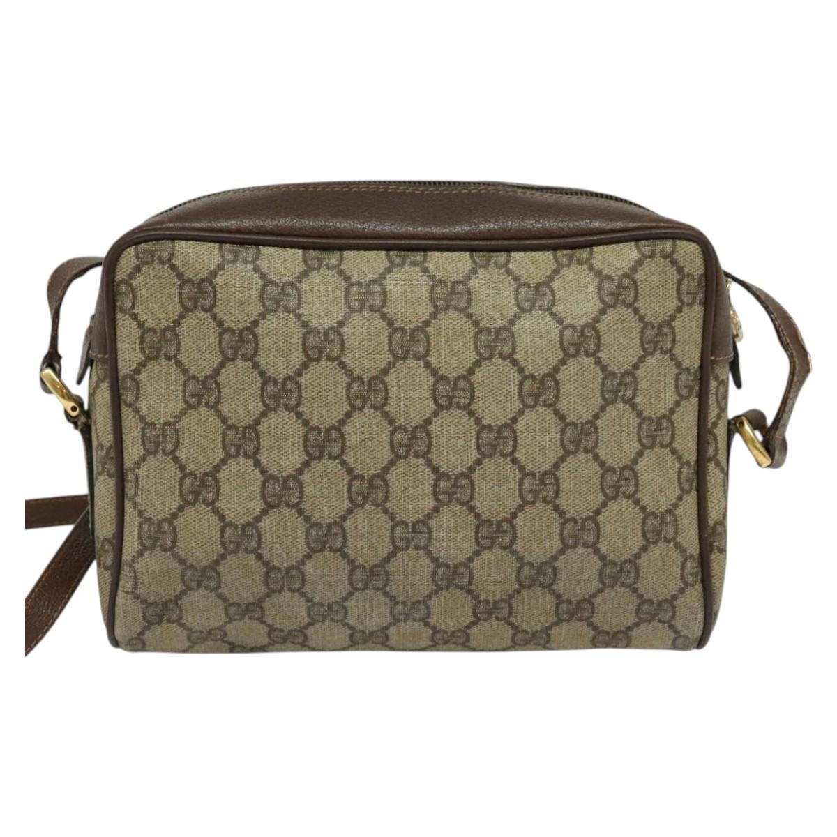 GUCCI GG Supreme Web Sherry Line Shoulder Bag PVC Beige Gold Auth 120628