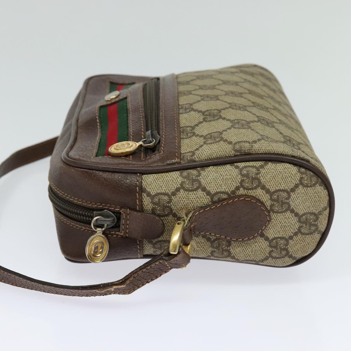 GUCCI GG Supreme Web Sherry Line Shoulder Bag PVC Beige Gold Auth 120628