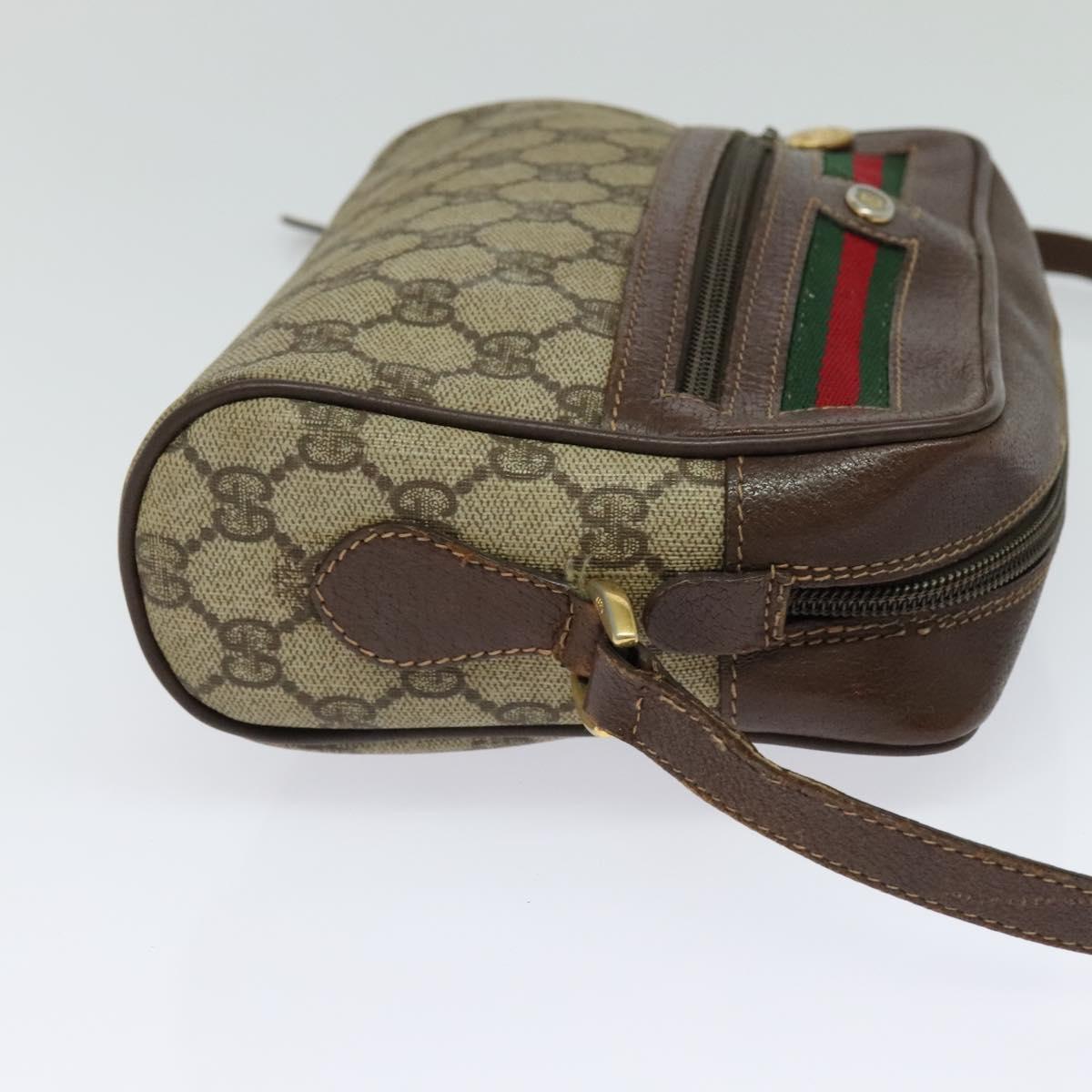 GUCCI GG Supreme Web Sherry Line Shoulder Bag PVC Beige Gold Auth 120628
