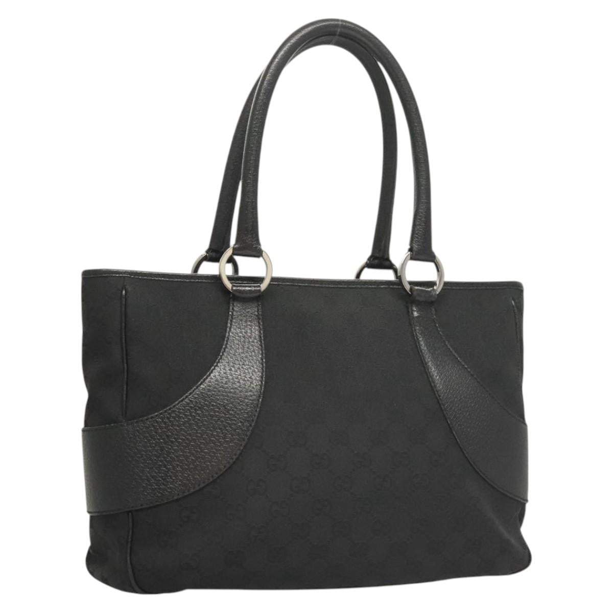GUCCI GG Canvas Hand Bag Black Silver 113011 Auth 120633