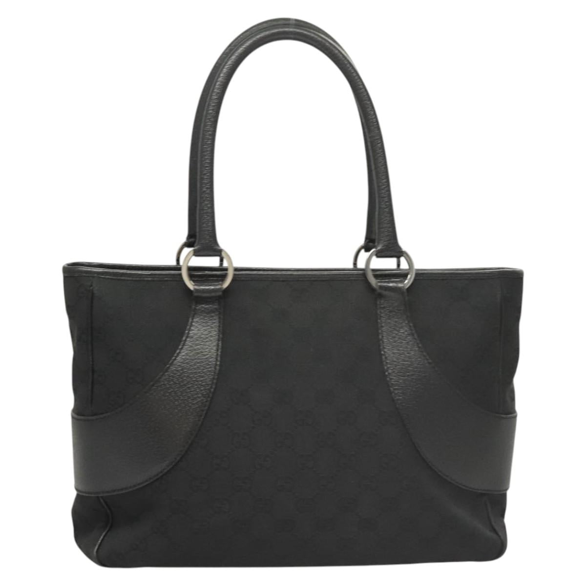 GUCCI GG Canvas Hand Bag Black Silver 113011 Auth 120633