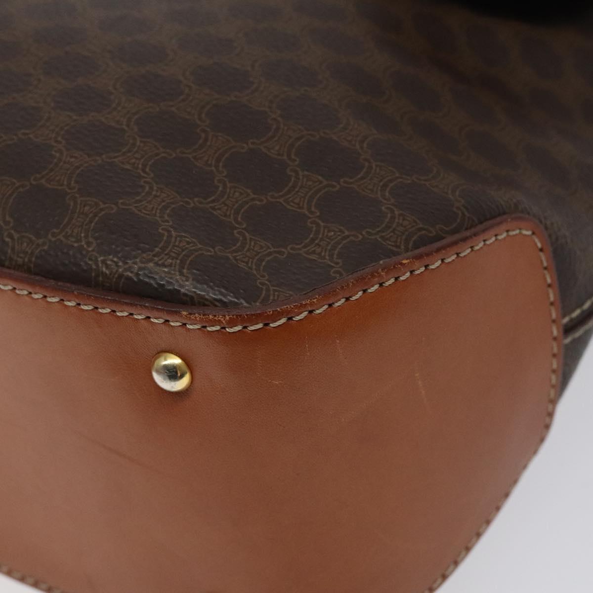 CELINE Macadam Canvas Hand Bag PVC Leather Brown Gold Auth 120634