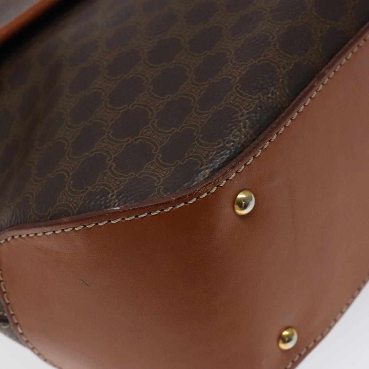CELINE Macadam Canvas Hand Bag PVC Leather Brown Gold Auth 120634