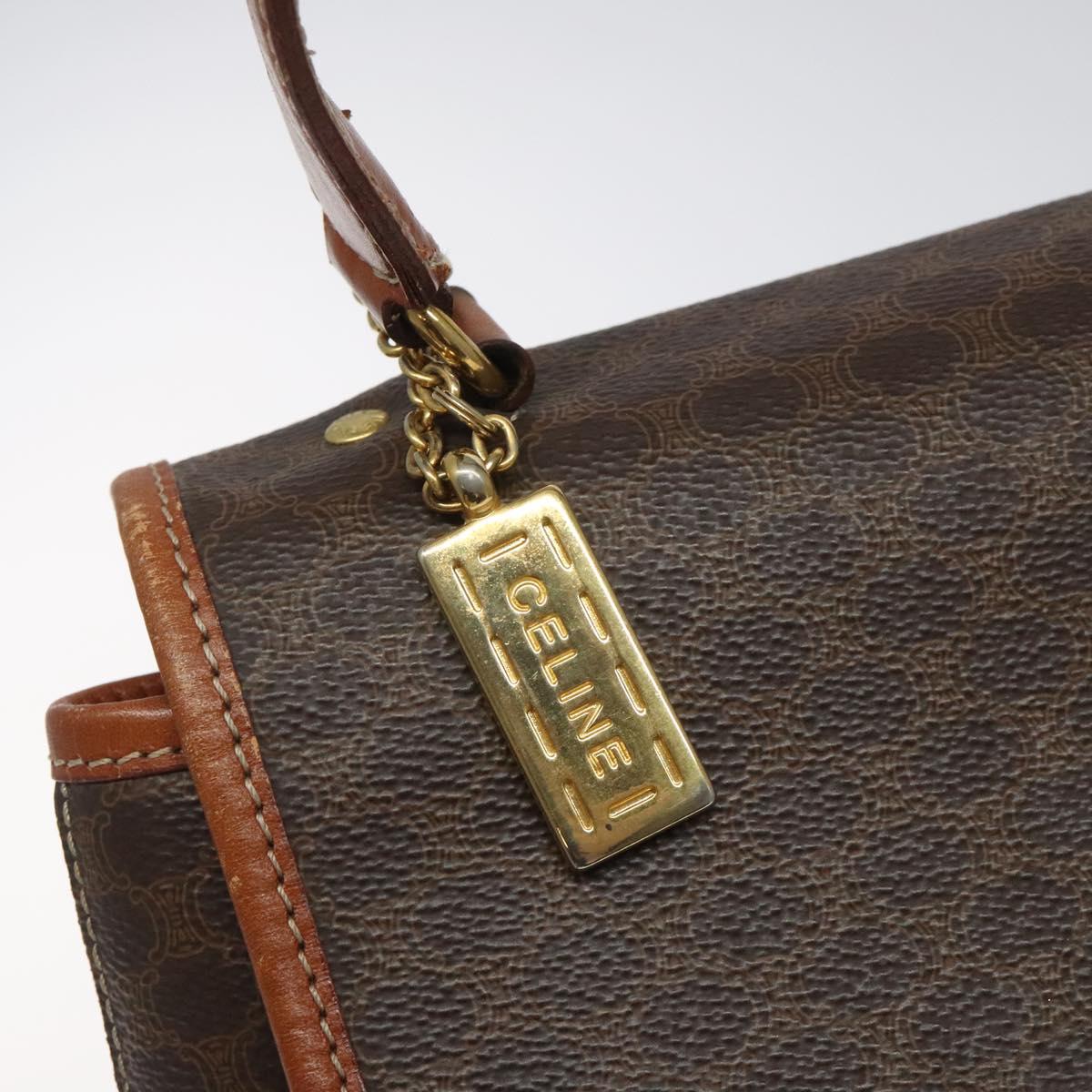 CELINE Macadam Canvas Hand Bag PVC Leather Brown Gold Auth 120634
