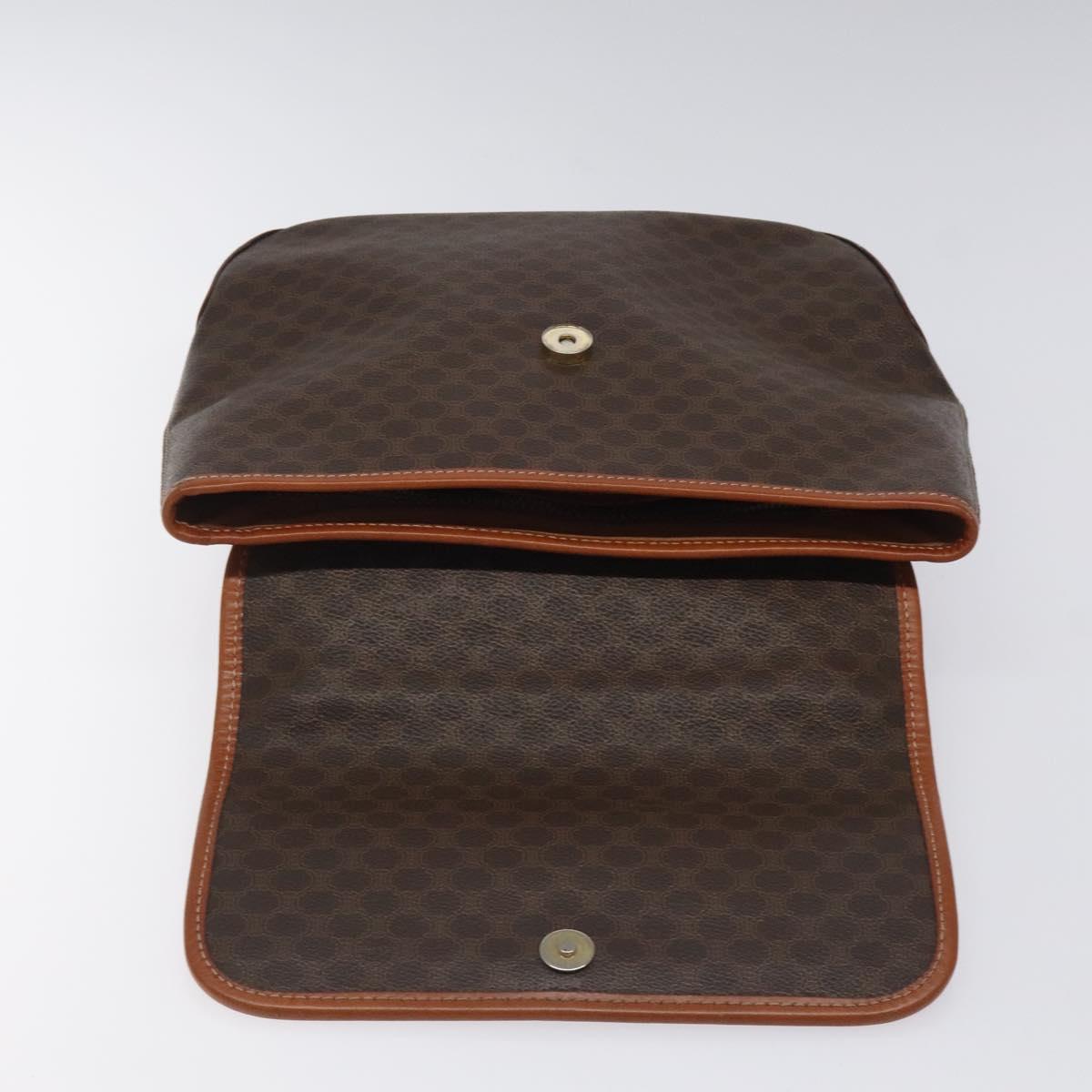 CELINE Macadam Canvas Hand Bag PVC Leather Brown Gold Auth 120634