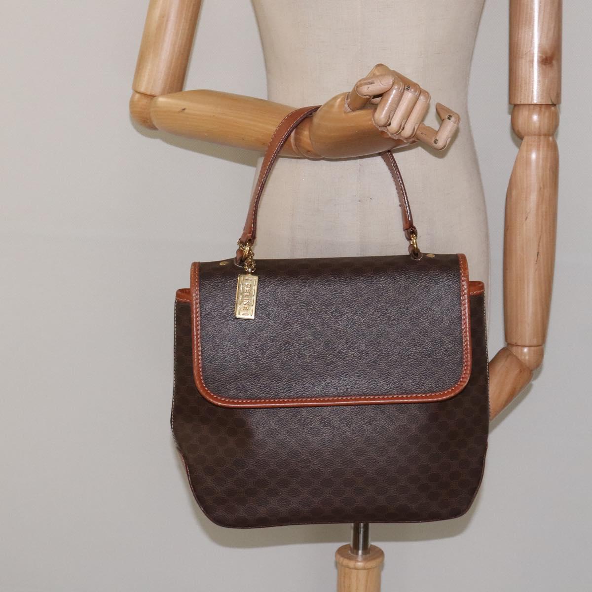CELINE Macadam Canvas Hand Bag PVC Leather Brown Gold Auth 120634