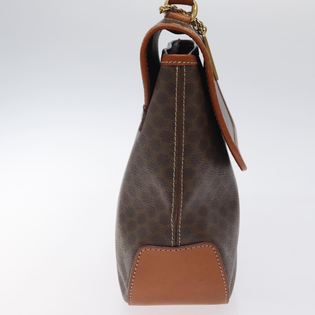 CELINE Macadam Canvas Hand Bag PVC Leather Brown Gold Auth 120634