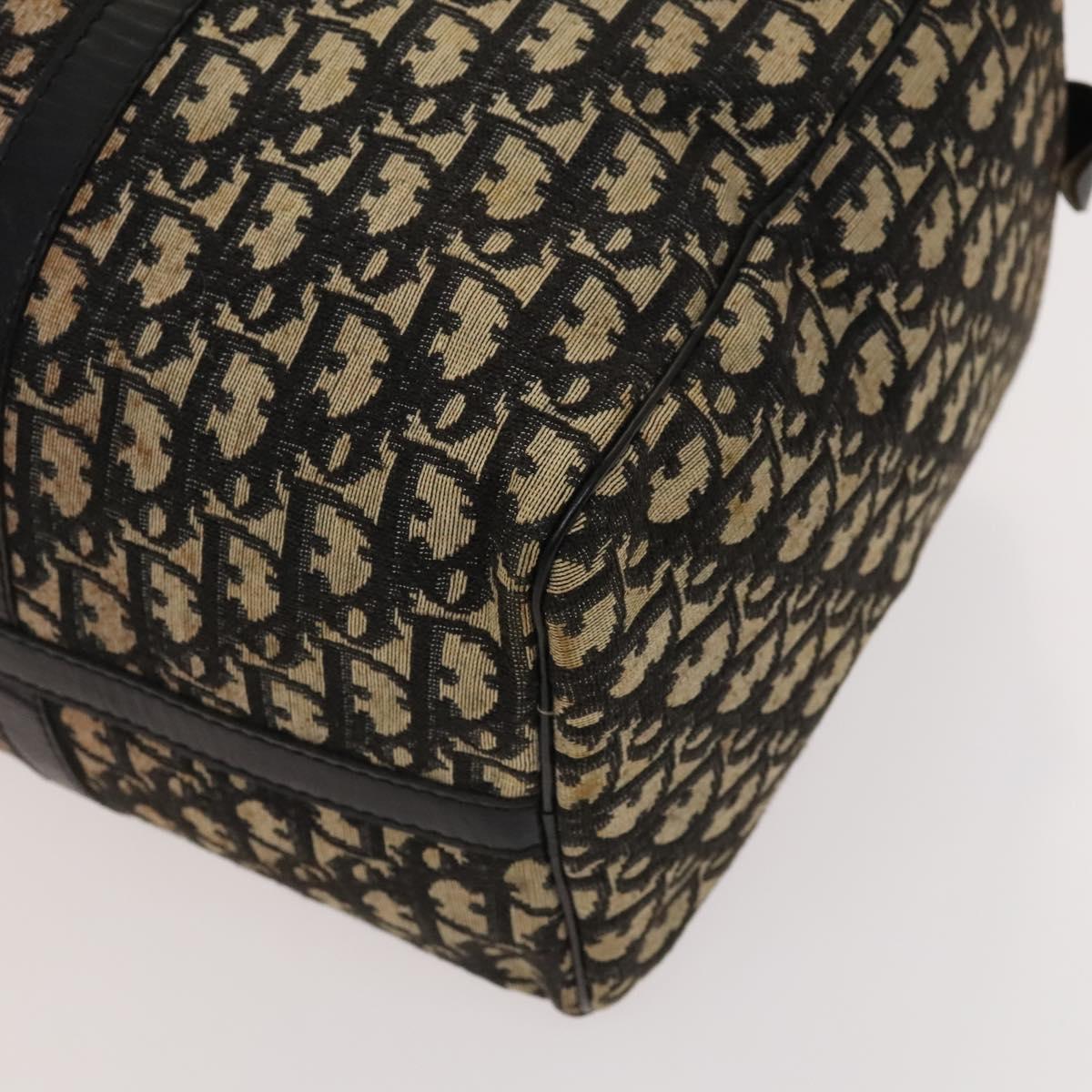 Christian Dior Trotter Canvas Boston Bag Navy Gold Auth 120635