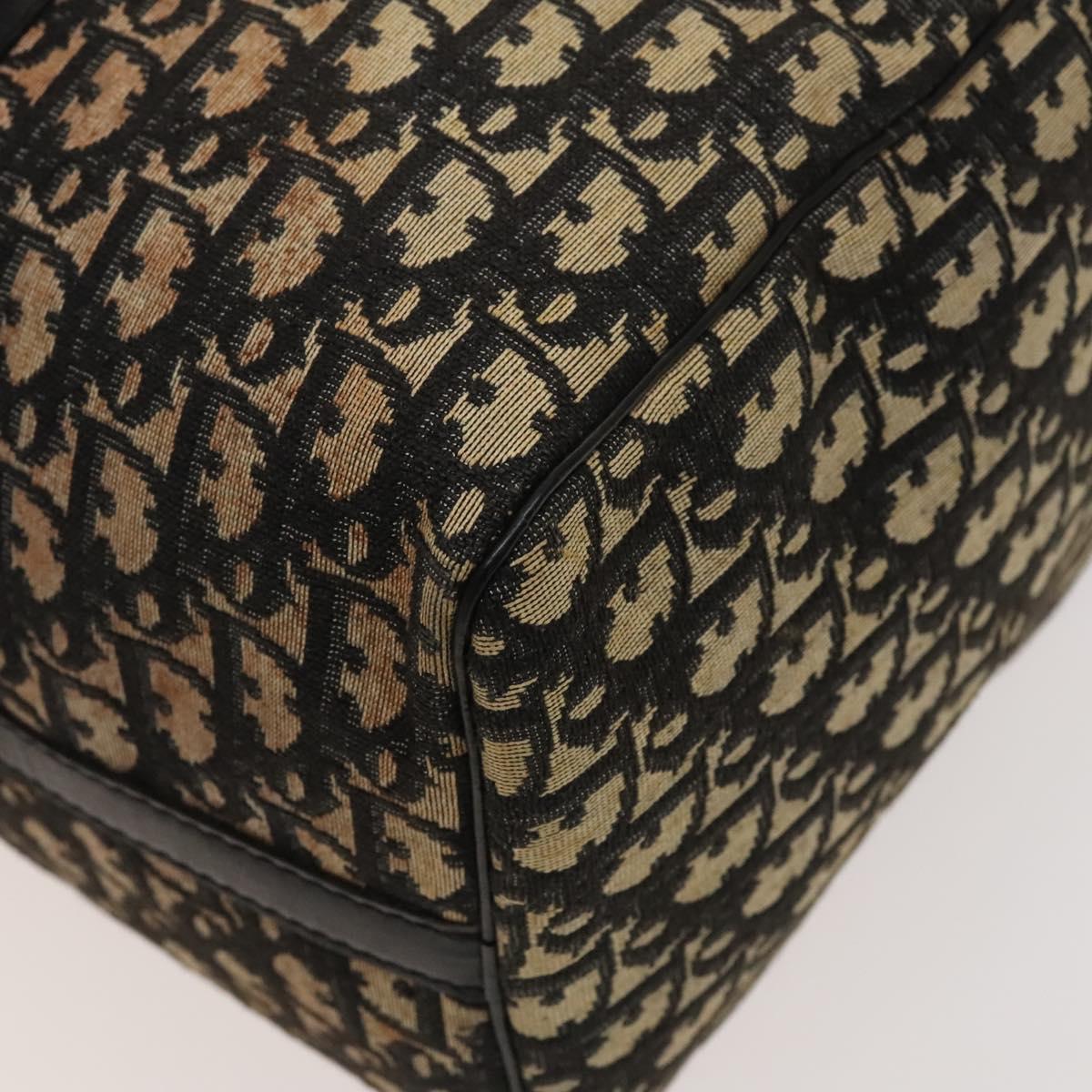 Christian Dior Trotter Canvas Boston Bag Navy Gold Auth 120635