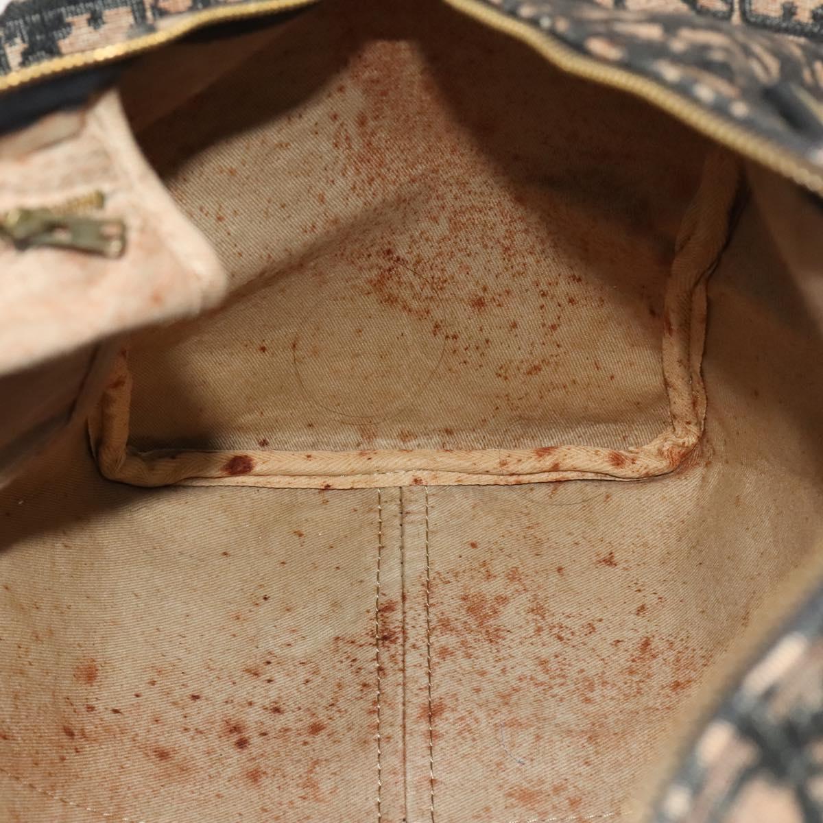 Christian Dior Trotter Canvas Boston Bag Navy Gold Auth 120635