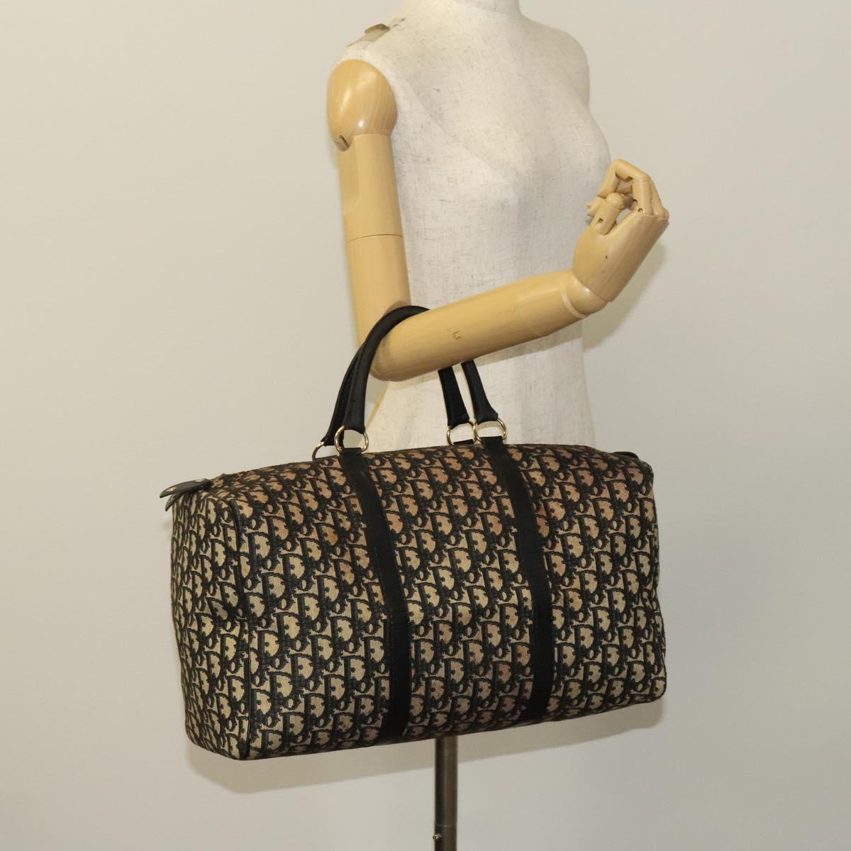 Christian Dior Trotter Canvas Boston Bag Navy Gold Auth 120635