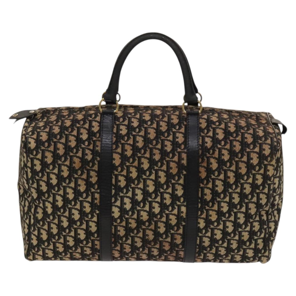 Christian Dior Trotter Canvas Boston Bag Navy Gold Auth 120635